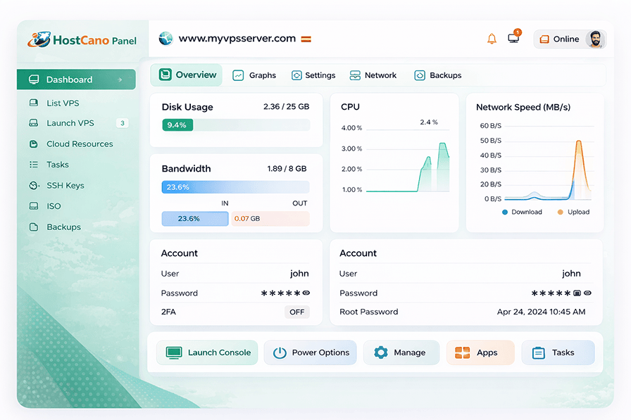 vps control panel and management